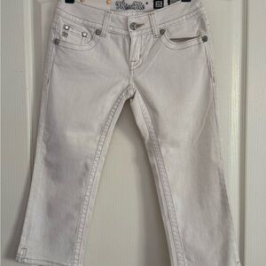 Miss Me Cream Cropped Jeans with Silver Details